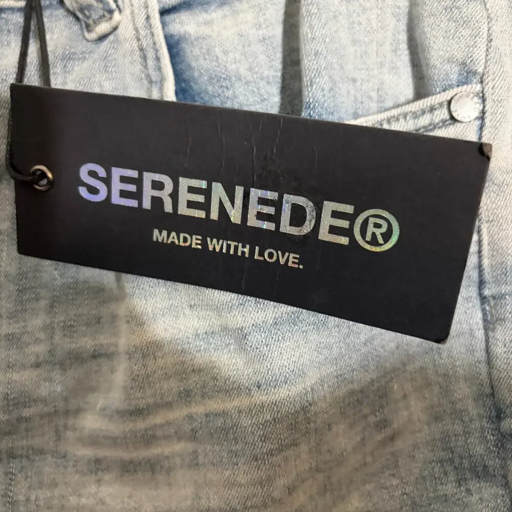 Serenede Jeans Men 40 Blue Bandana Patchwork Distressed Skinny Denim Pants NWT